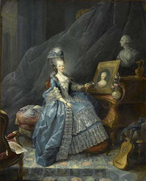 unknow artist Marie Therese of Savoy, Countess of Artois pointing to a portrait of her mother and overlooked by abust of her husband France oil painting art